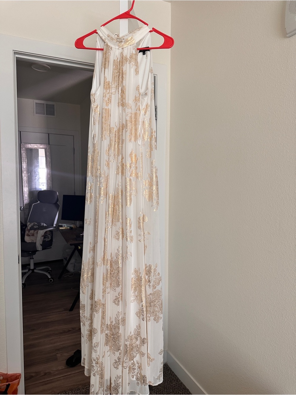 Elegant White and Gold Floral Accent jumpsuit